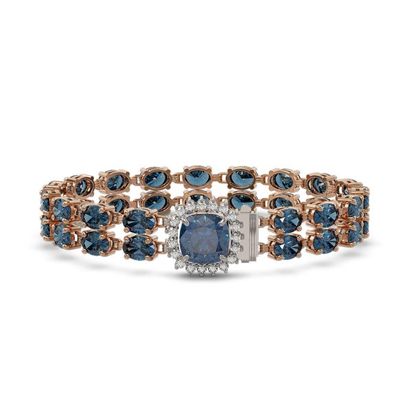 17.87 ctw London Topaz & Diamond Bracelet 14K Rose Gold - REF-178F2M