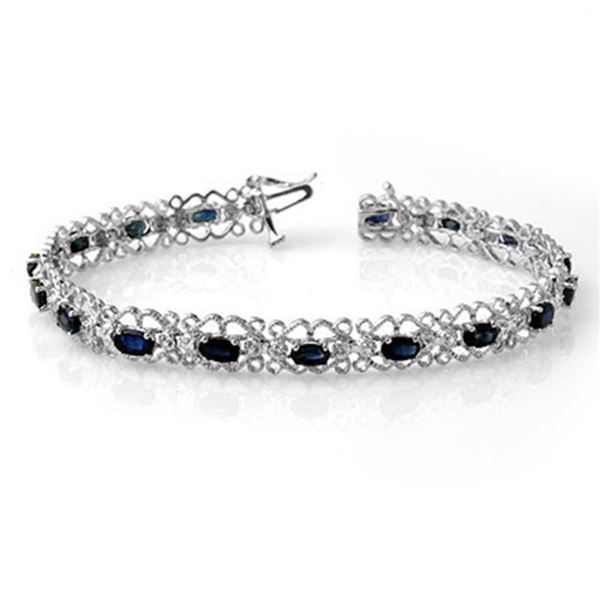 7.02 ctw Blue Sapphire & Diamond Bracelet 14k White Gold - REF-86R9K