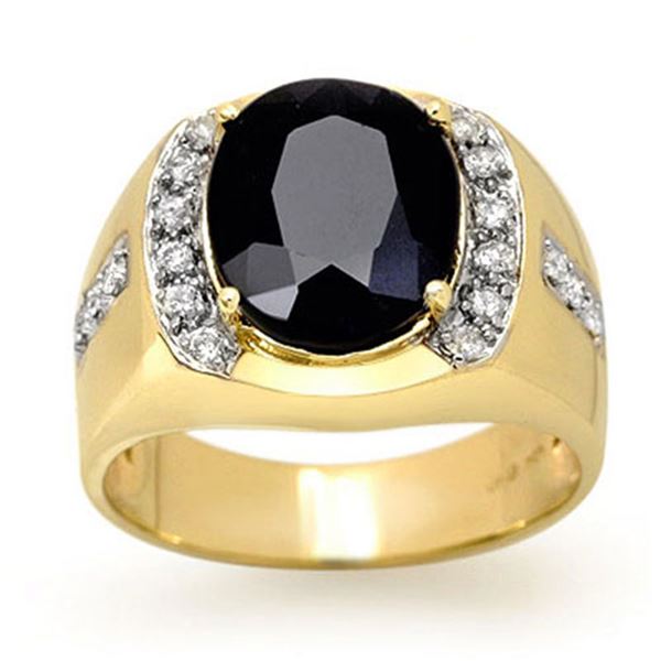 6.58 ctw Blue Sapphire & Diamond Men's Ring 10k Yellow Gold - REF-109H3R