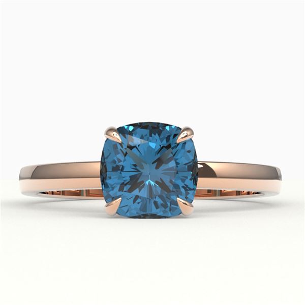 1.50 ctw Cushion London Blue Topaz Ring 14k Rose Gold - REF-16N2F