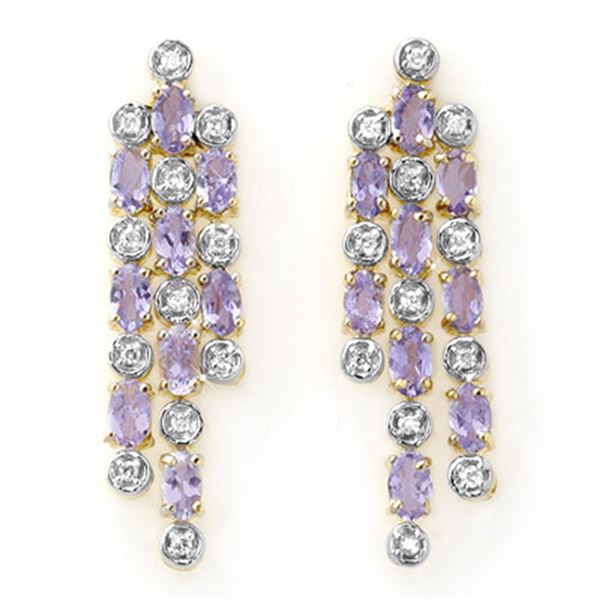 4.08 ctw Tanzanite & Diamond Earrings 14k Yellow Gold - REF-118R2K