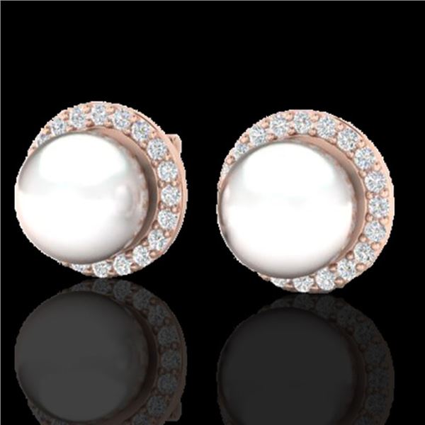 0.50 ctw Micro Pave VS/SI Diamond & Pearl Earrings 14k Rose Gold - REF-46Y5X