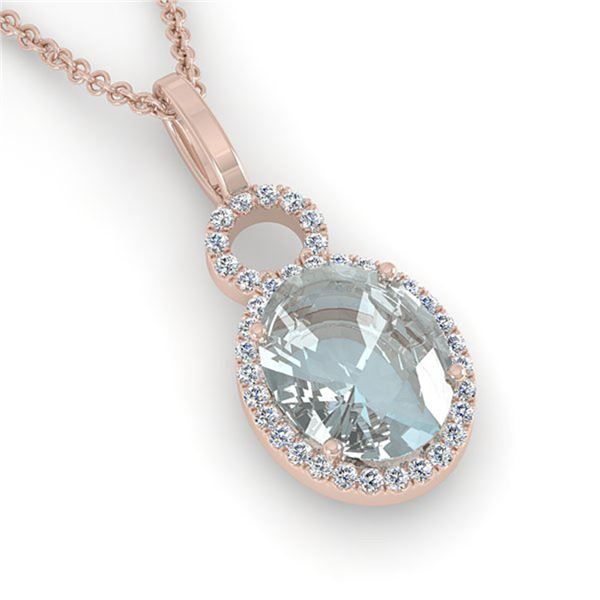 3 ctw Aquamarine & Micro Pave VS/SI Diamond Necklace 14k Rose Gold - REF-47G9W