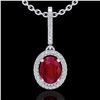 Image 1 : 2 ctw Ruby & Micro Pave VS/SI Diamond Necklace Halo 18k White Gold - REF-55F2M