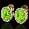 Image 1 : 5.50 ctw Peridot & Micro VS/SI Diamond Halo Earrings 18k Yellow Gold - REF-56W2H