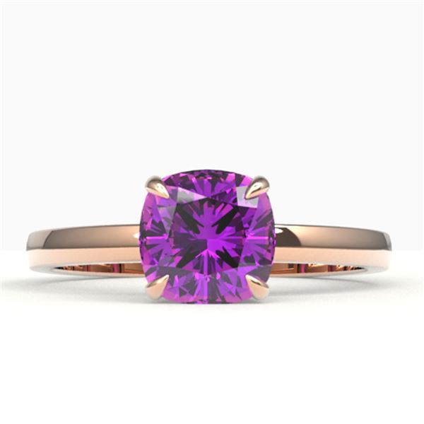 2 ctw Cushion Cut Amethyst Designer Engagment Ring 14k Rose Gold - REF-16M2G