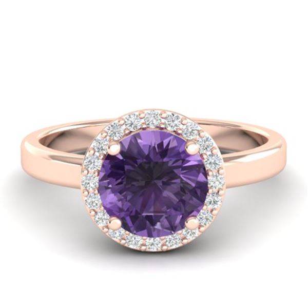 2 ctw Amethyst & Halo VS/SI Diamond Micro Pave Ring 14k Rose Gold - REF-30F2M