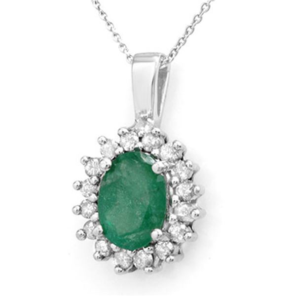 3.48 ctw Emerald & Diamond Pendant 14k White Gold - REF-55X2A