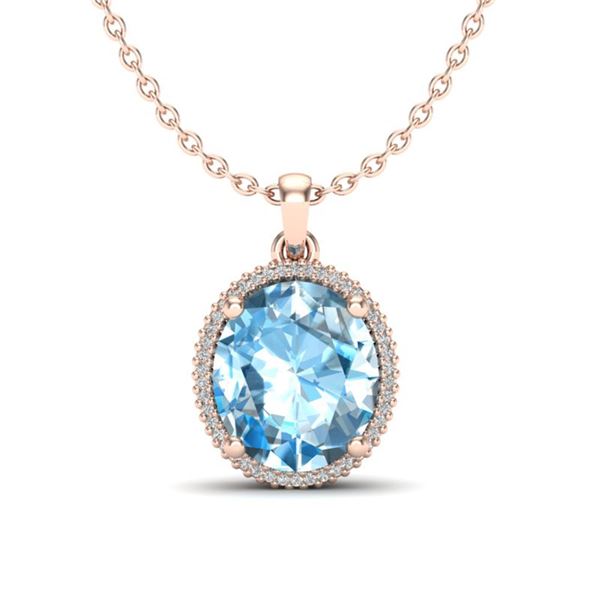 12 ctw Sky Blue Topaz & Micro VS/SI Diamond Necklace 14k Rose Gold - REF-50H6R