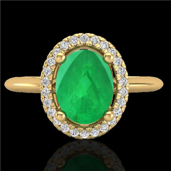 2 ctw Emerald & Micro Pave VS/SI Diamond Ring Halo 18k Yellow Gold - REF-44W3H