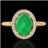 Image 1 : 2 ctw Emerald & Micro Pave VS/SI Diamond Ring Halo 18k Yellow Gold - REF-44W3H