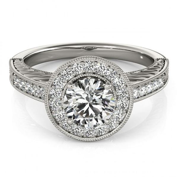 0.81 ctw Certified VS/SI Diamond Halo Ring 18k White Gold - REF-80H5R