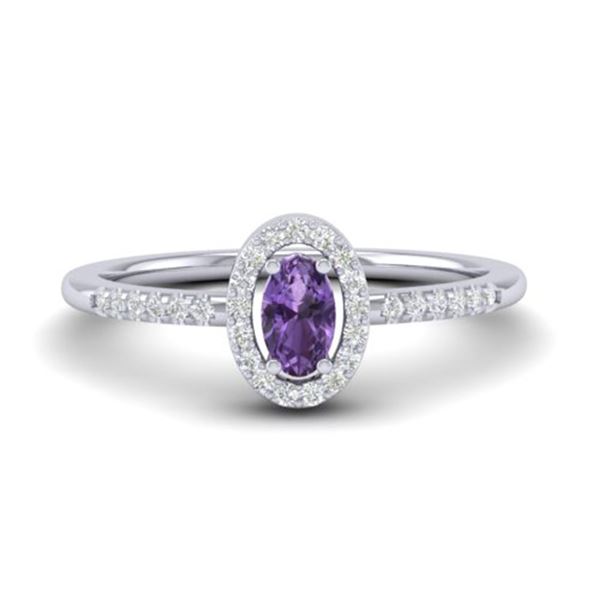 0.45 ctw Amethyst & Micro Pave VS/SI Diamond Ring 18k White Gold - REF-22H8R