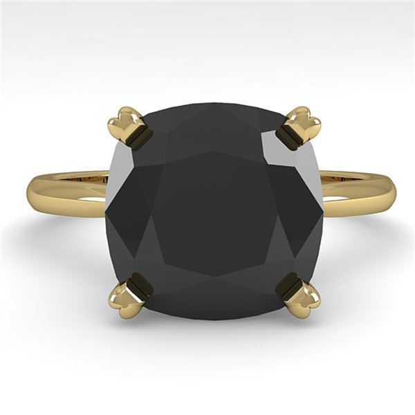 6.0 ctw Cushion Black Diamond Engagment Designer Ring 14k Yellow Gold - REF-148G5W