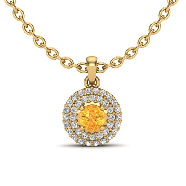 0.60 ctw Citrine & Micro VS/SI Diamond Necklace Halo 18k Yellow Gold - REF-40G2W