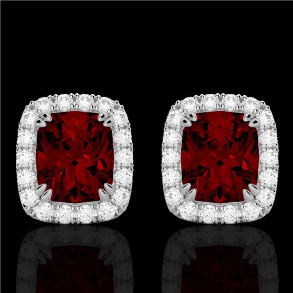 2.50 ctw Garnet & Micro Pave VS/SI Diamond Earrings 10k White Gold - REF-34N3F