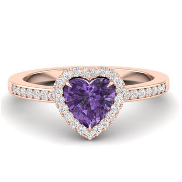 1 ctw Amethyst & Micro Pave Ring Heart Halo 14k Rose Gold - REF-25H2R