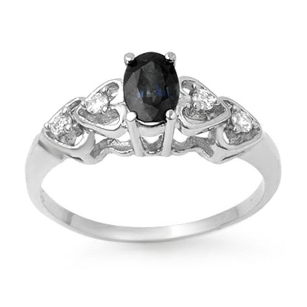 0.57 ctw Blue Sapphire & Diamond Ring 10k White Gold - REF-11F2M