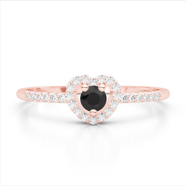 0.37 ctw Black & White VS/SI Diamond Micro Heart Ring 14k Rose Gold - REF-19A3N