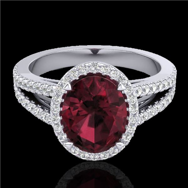 3 ctw Garnet & Micro VS/SI Diamond Certified Halo Ring 18k White Gold - REF-52H3R