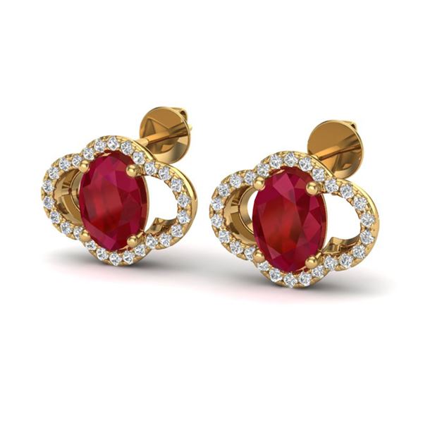 4 ctw Ruby & Micro Pave VS/SI Diamond Certified Earrings 10k Yellow Gold - REF-53K5Y