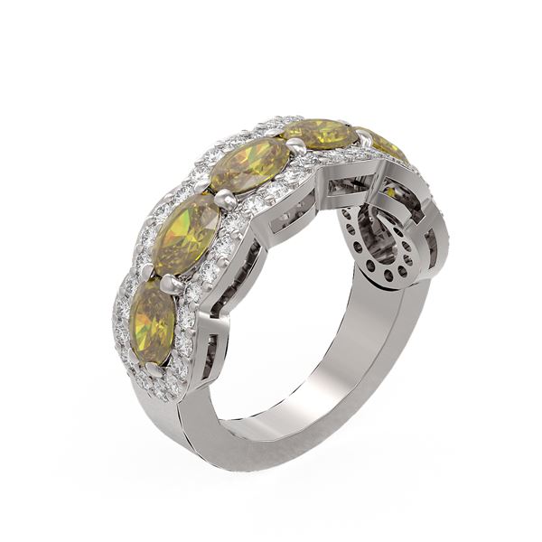 4.25 ctw Canary Citrine & Diamond Ring 18K White Gold - REF-124W4H