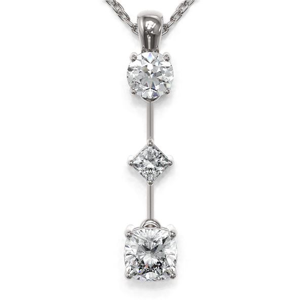 0.9 ctw Cushion Cut Diamond Designer Necklace 18K White Gold - REF-121A2N