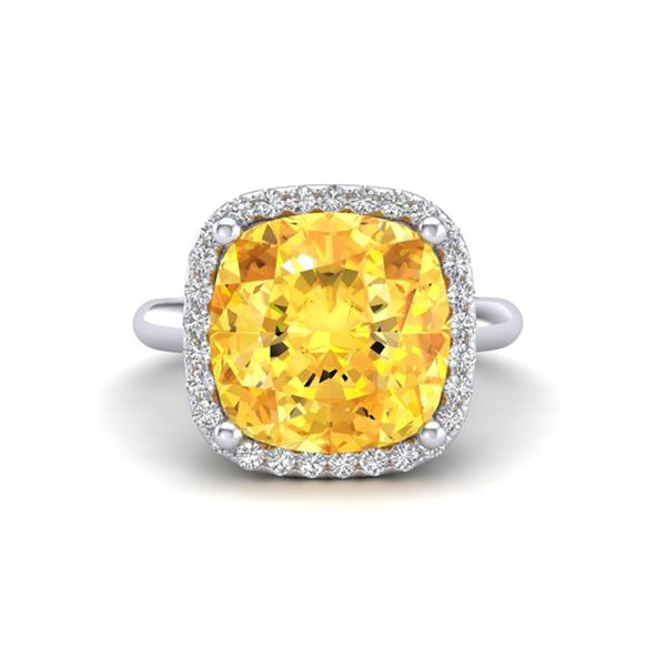 6 ctw Citrine & Micro Pave Halo VS/SI Diamond Ring 18k White Gold - REF-45A3N