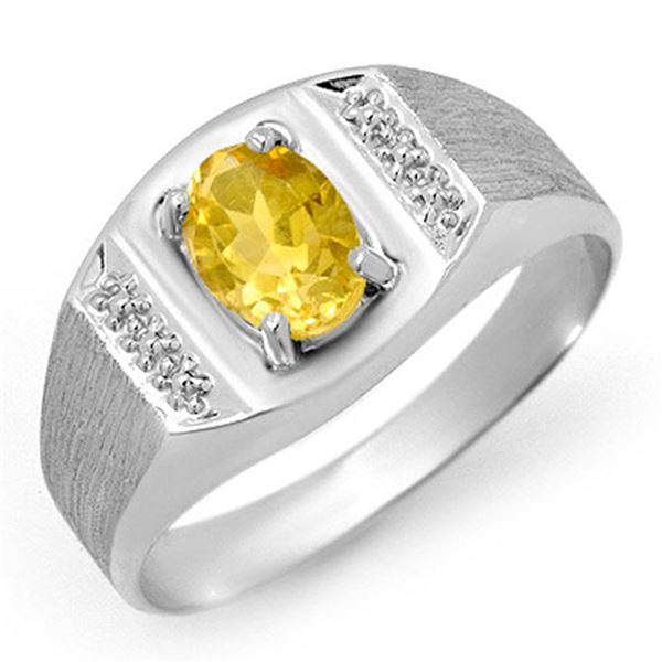 2.0 ctw Citrine Men's Ring 10k White Gold - REF-14M9G