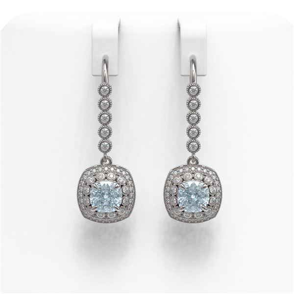 4.5 ctw Aquamarine & Diamond Victorian Earrings 14K White Gold - REF-172M8G