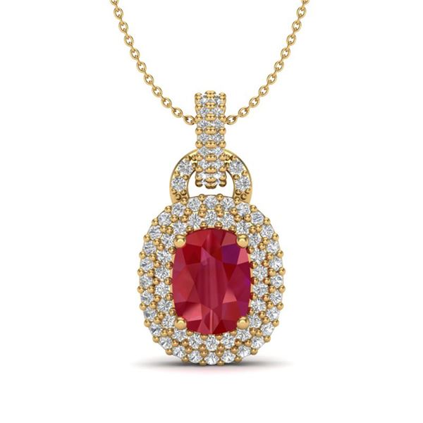 2.50 ctw Ruby & Micro Pave VS/SI Diamond Necklace 14k Yellow Gold - REF-52G8W