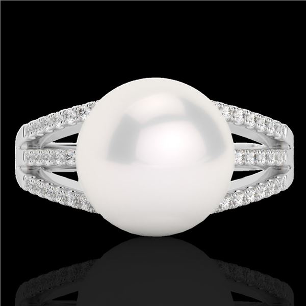 0.30 ctw Micro Pave VS/SI Diamond & Pearl Designer Ring 18k White Gold - REF-39F3M