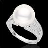 Image 2 : 0.30 ctw Micro Pave VS/SI Diamond & Pearl Designer Ring 18k White Gold - REF-39F3M