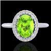 Image 1 : 1.75 ctw Peridot & Micro VS/SI Diamond Ring Halo 18k White Gold - REF-39X8A