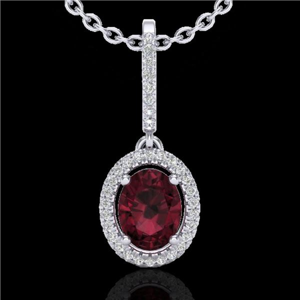 2 ctw Garnet & Micro Pave VS/SI Diamond Necklace Halo 18k White Gold - REF-45N3F