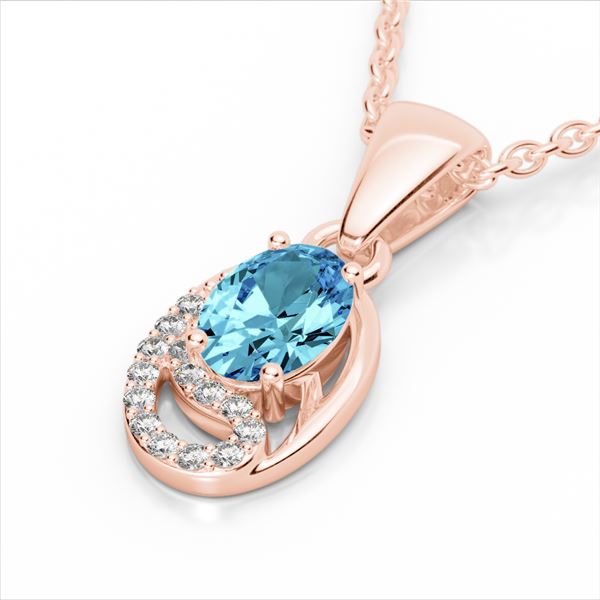 1.25 ctw Sky Blue Topaz & Micro Pave Diamond Necklace 10k Rose Gold - REF-18R4K