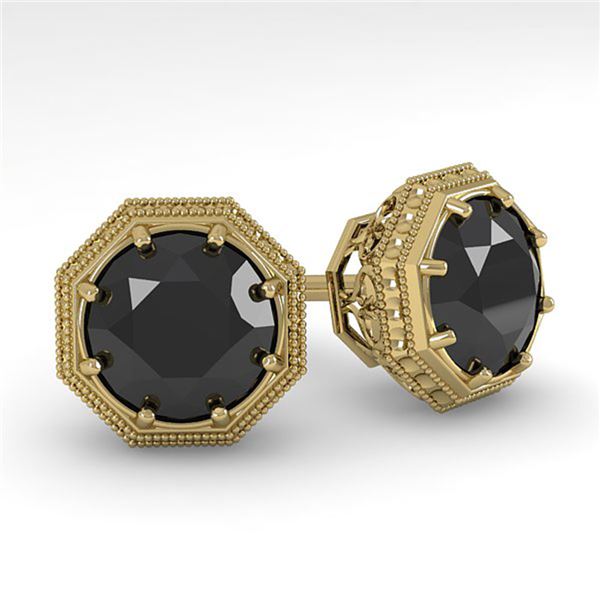 2.0 ctw Black Diamond Stud Solitaire Earrings Art Deco 18k Yellow Gold - REF-50X3A