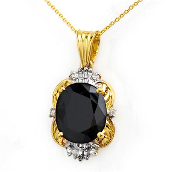 8.59 ctw Blue Sapphire & Diamond Pendant 14k Yellow Gold - REF-121G8W