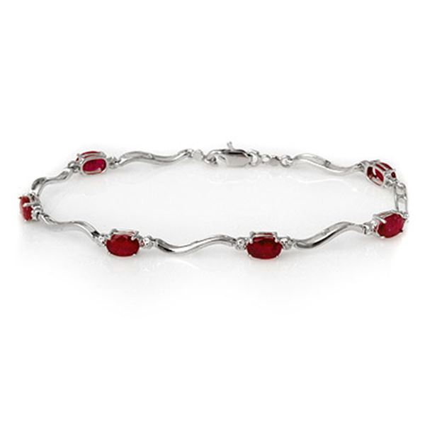 4.02 ctw Ruby & Diamond Bracelet 10k White Gold - REF-26X6A