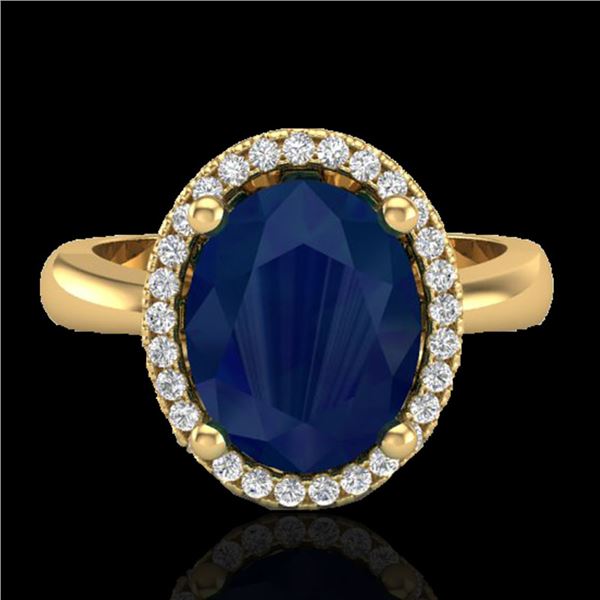 3 ctw Sapphire & Micro Pave VS/SI Diamond Ring 18k Yellow Gold - REF-46M5G