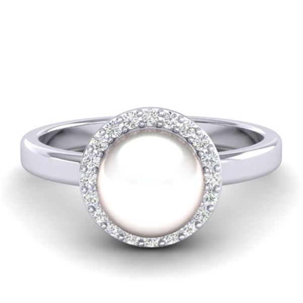 0.25 ctw Micro Pave VS/SI Diamond Certified & Pearl Ring 18k White Gold - REF-41H6R