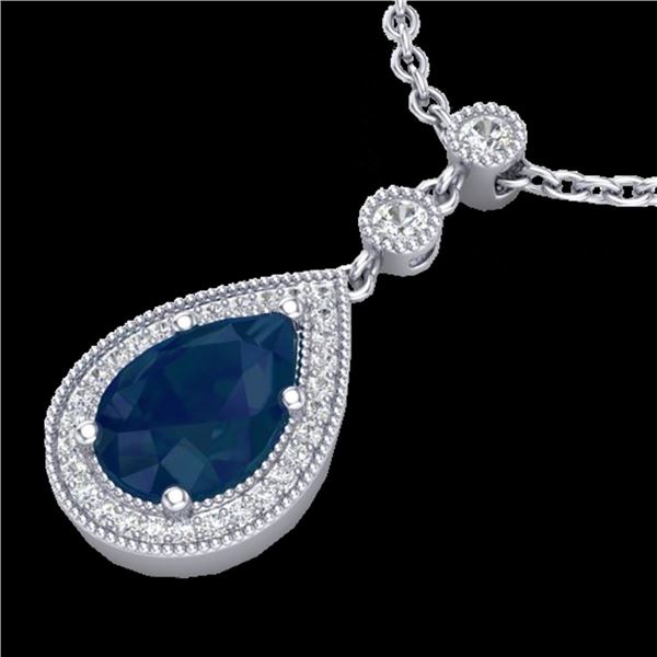 2.75 ctw Sapphire & Micro Pave VS/SI Diamond Necklace 18k White Gold - REF-44M4G