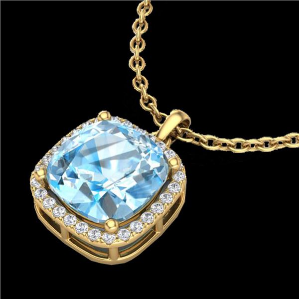 6 ctw Sky Blue Topaz & Micro VS/SI Diamond Necklace 18k Yellow Gold - REF-41R2K