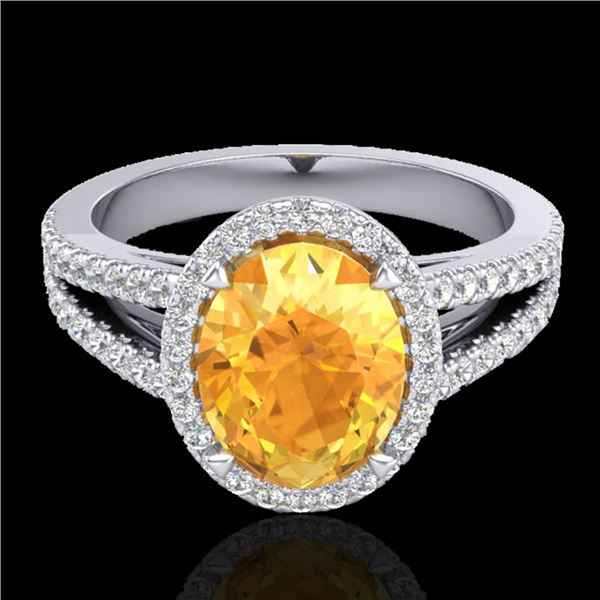 3 ctw Citrine & Micro VS/SI Diamond Halo Solitaire Ring 18k White Gold - REF-55R2K