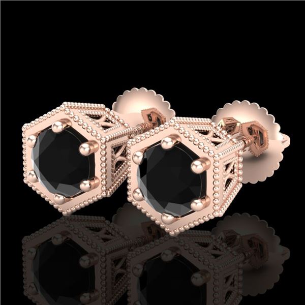 1.15 ctw Fancy Black Diamond Art Deco Stud Earrings 18k Rose Gold - REF-52M8G