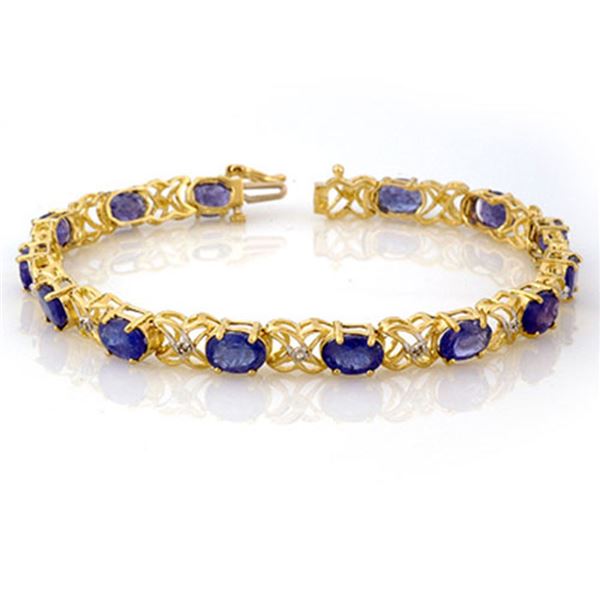 12.05 ctw Tanzanite & Diamond Bracelet 10k Yellow Gold - REF-138A2N