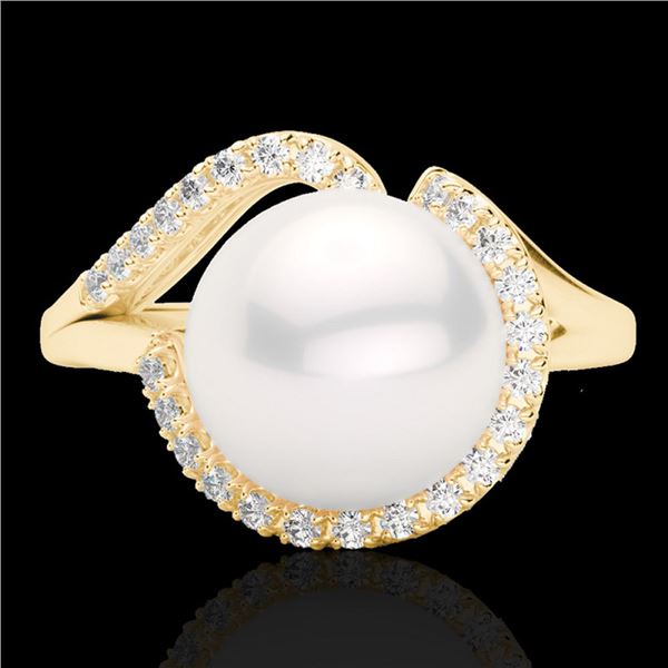 0.27 ctw VS/SI Diamond & White Pearl Ring 18k Yellow Gold - REF-39A3N