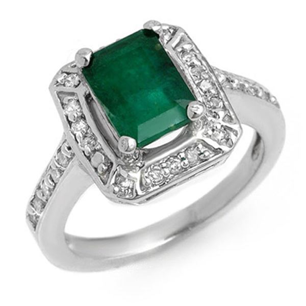 2.40 ctw Emerald & Diamond Ring 18k White Gold - REF-80A2N