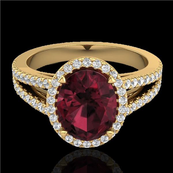 3 ctw Garnet & Micro VS/SI Diamond Certified Halo Ring 18k Yellow Gold - REF-52X3A