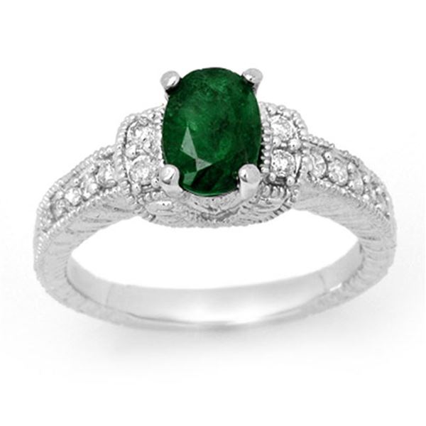 1.60 ctw Emerald & Diamond Ring 18k White Gold - REF-81M3G